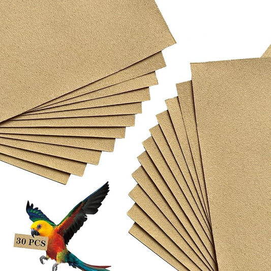 Gravel Paper for Bird Cage,BirdCage Liner Papers Cuttable Gravel Liner Sea Sand Paper Pet Animal Cages Cushion Great for Hard-Billed Birds Parrot | Clean Safe & Aids in Digestion (30 PCS - 17" x 11")