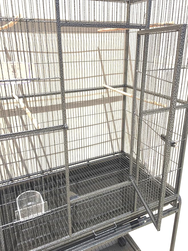 64" Extra Large Double Flight Bird Wrought Iron Double Cage Slide Out Center Divider Side Nesting Box Door Parrot Cage Cockatiel Conure with Removable Rolling Stand Storage Shelf