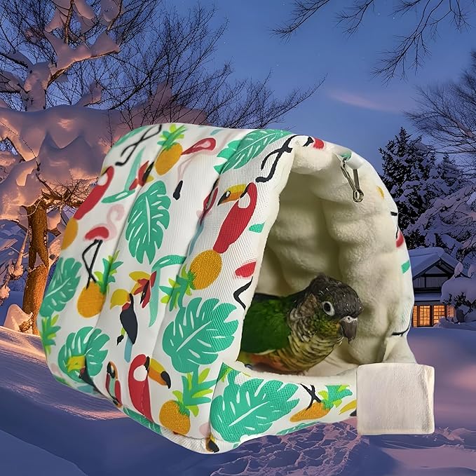 Bird Nest Plush Snuggle Hanging Hammock Bird Cave Parrot Sleeping Bed Shed Hut Hanging Tent for Hamster Parrot Macaw Budgies Parakeet Cockatiels Lovebird-Flamingo (White)