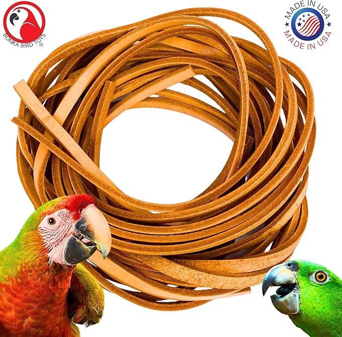 Bonka Bird Toys Natural Leather Bird Toy Strips - 48-Inch Chewing Toys for Parakeets, Cockatiels & Macaws - 6-Pack Dye-Free Training Strands for Mental Enrichment, Safe Play & Interactive Fun