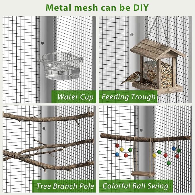 Modern White Tall Bird Cage with Storage Cabinet & Drawer, Elegant Flight Parrot Cage with Slide-Out Tray, Stylish Safe Bird Cages House for Parakeets, Cockatiels, Finches
