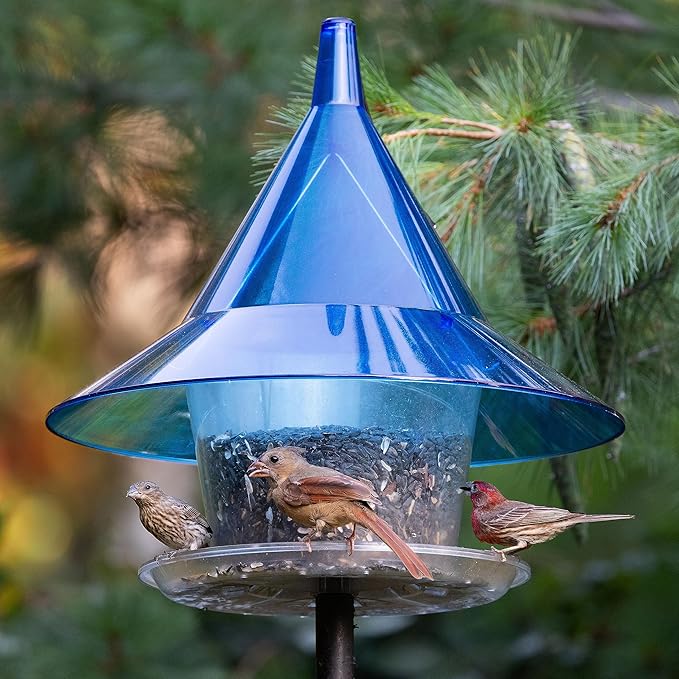 Sky Cafe - Squirrel Proof Bird Feeder for Outside - Large, 17 in. Diameter, 1.5 Gallon Birdseed Capacity - Made in USA (Sapphire Blue) - Free Squirrel Mug