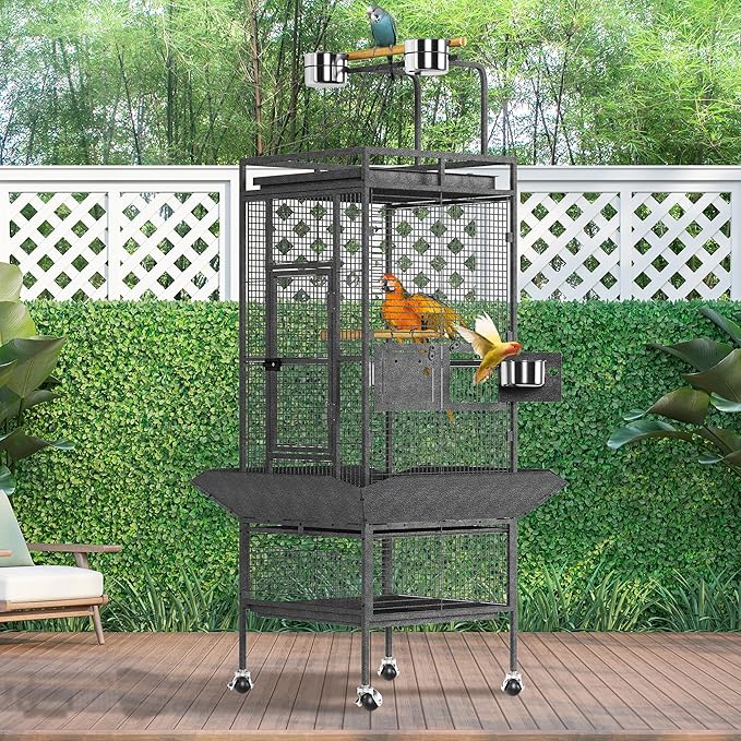 61Inch Bird Cage with Play Top, Extra Large Bird Cage with Wood Perches, Feeder for Parakeets, Canaries, Lovebirds, Small Quaker, Cockatiels, Budgie (60" h)