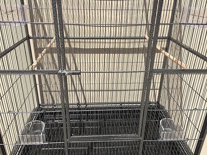 Extra Large Wrought Iron Double Cage Center Slide Out Divider 3-Levels Bird Parrot Flight Cage Cockatiel Conure Cage Easy Clean Pull Out Tray with Removable Stand on Wheels 61" Lx18 Dx56 H
