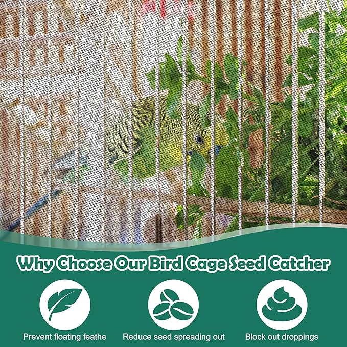 Catcan 2 Pack Bird Cage Seed Catcher Guard, Bird Cage Cover,Heavy Duty Adjustable Nylon Mesh Netting Seed Catche for Parrot Parakeet Macaw African(L-94.4’’*14.9’’)