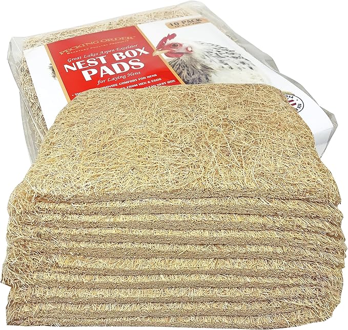 Nest Box Pads for Chicken Nesting Boxes - 13 x 13 Pads Made in USA from Sustainably Sourced Aspen Excelsior (10 Pack)