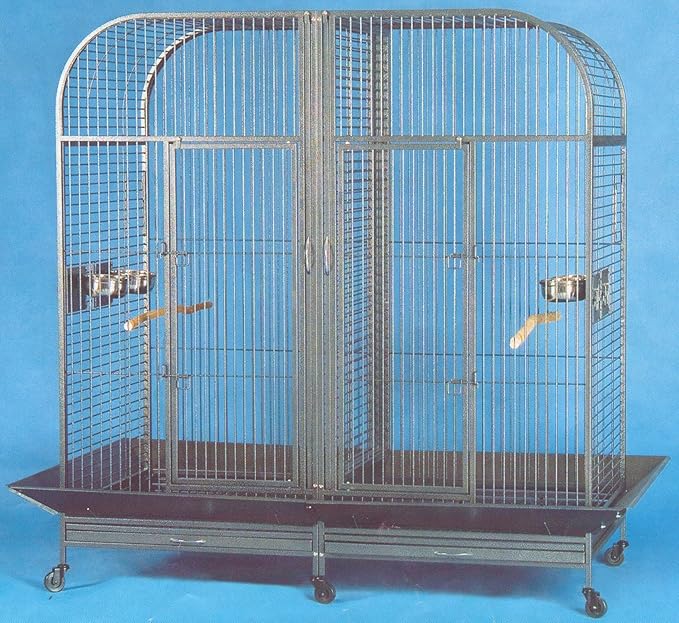 Mcage XXLarge Double Dome Top Style Double Parrot Cage with Center Double Divider - 64" W X 32" D X 70" H - Black Vein