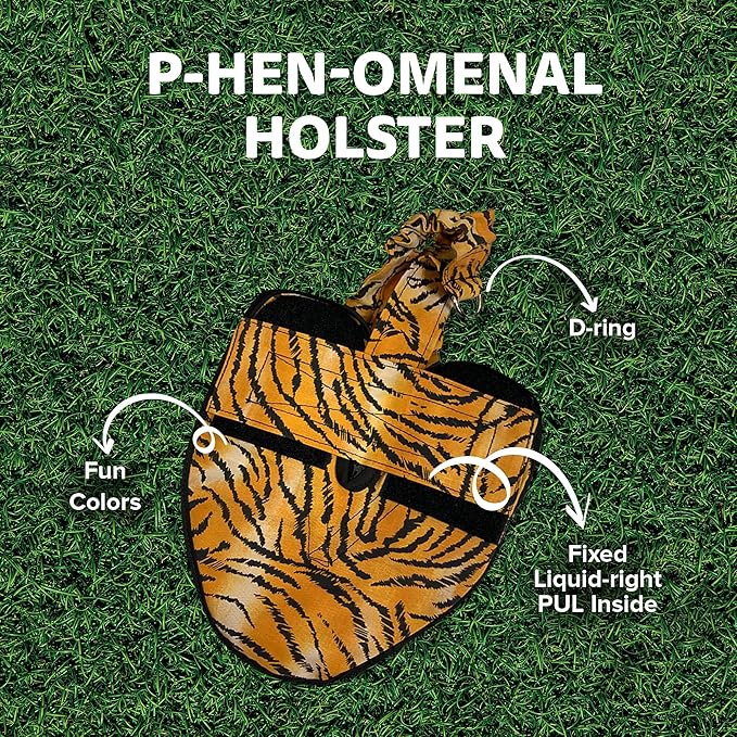 Hen Holster Premium Starter Kit - Bird Diaper, Wrap Around for Hens, Roosters, Ducks - Leak-Proof, Comfortable Bird Harness with Sewn-in Liner, Secure Hook & Loop Closure - Large, Tiger