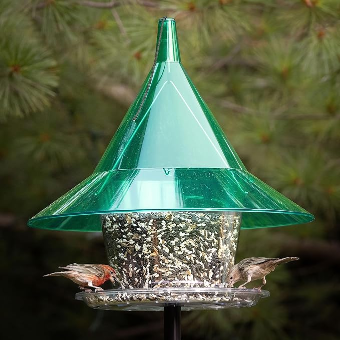 Sky Cafe - Squirrel Proof Bird Feeder for Outside - Large, 17 in. Diameter, 1.5 Gallon Birdseed Capacity - Made in USA (Emerald Green) - Free Squirrel Mug