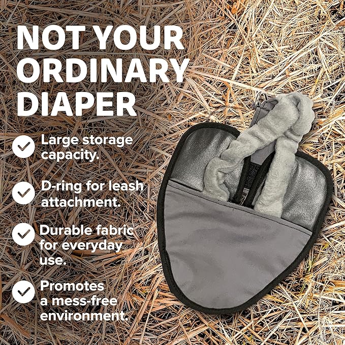 Hen Holster Premium Starter Kit - Bird Diaper, Wrap Around for Larger Pigeons, Small Breed Hens & Roosters - Leak-Proof, Comfortable Bird Harness with Sewn-in Liner & Hook & Loop Closure - XS, Gray